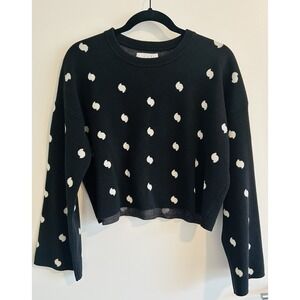 Current/Elliott Weslan Cropped Black Sweater w/ White Dots Flare Sleeve Size 3